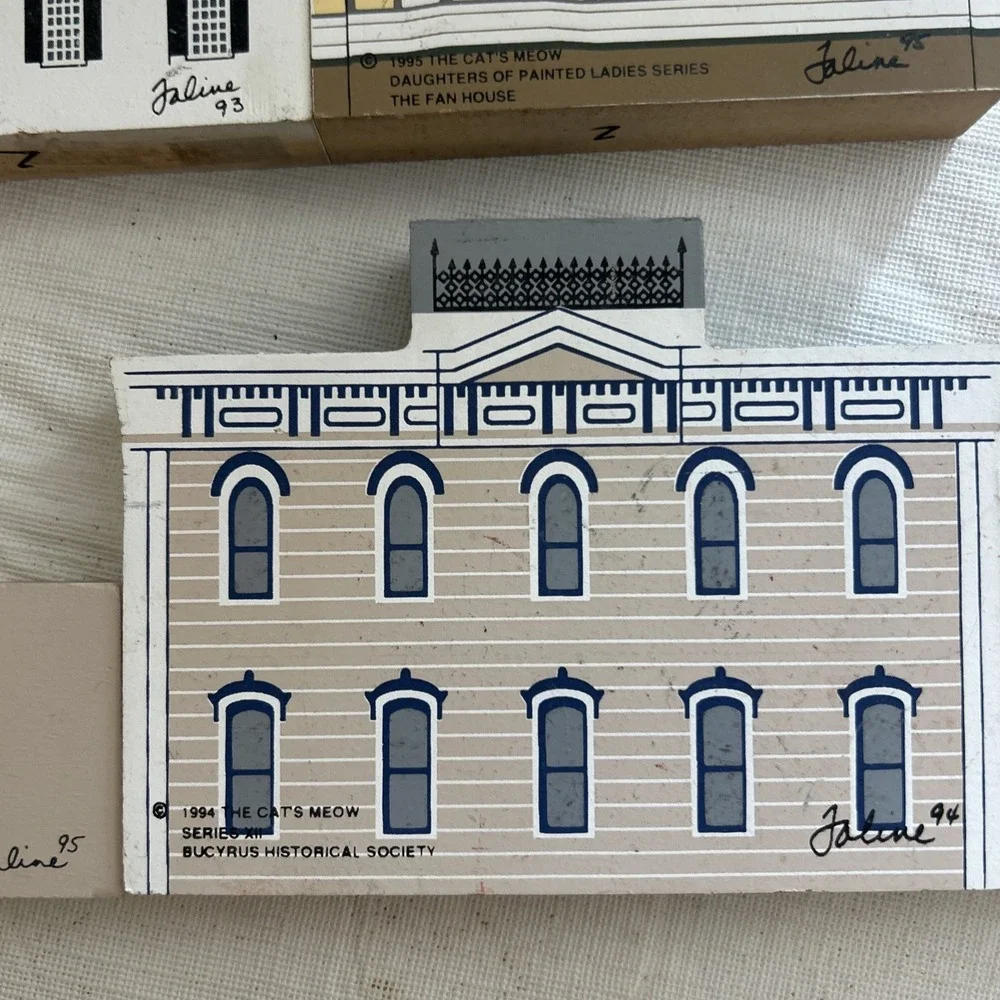 Lot of 7 The Cat's Meow Village Collectibles Faline Vintage 90s Wooden Houses B6